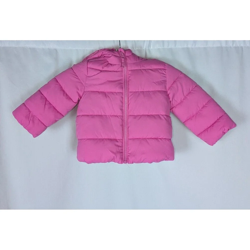 The Children's Place Puffer Jacket 18 24 Month Girl's Pink Hooded Pockets Zipper